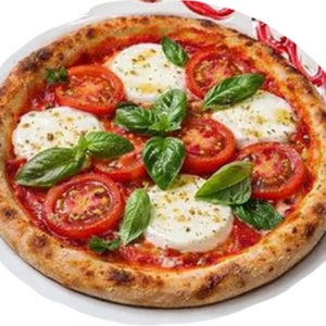Fresh Margherita Caprese pizza with mozzarella bocconcini cherry tomatoes basil at Avayacafe
