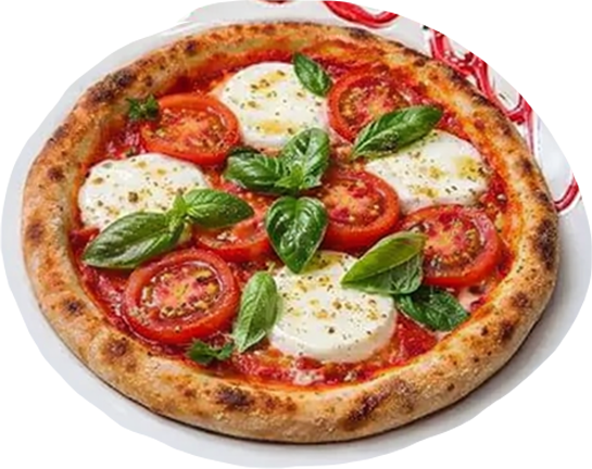 Fresh Margherita Caprese pizza with mozzarella bocconcini cherry tomatoes basil at Avayacafe