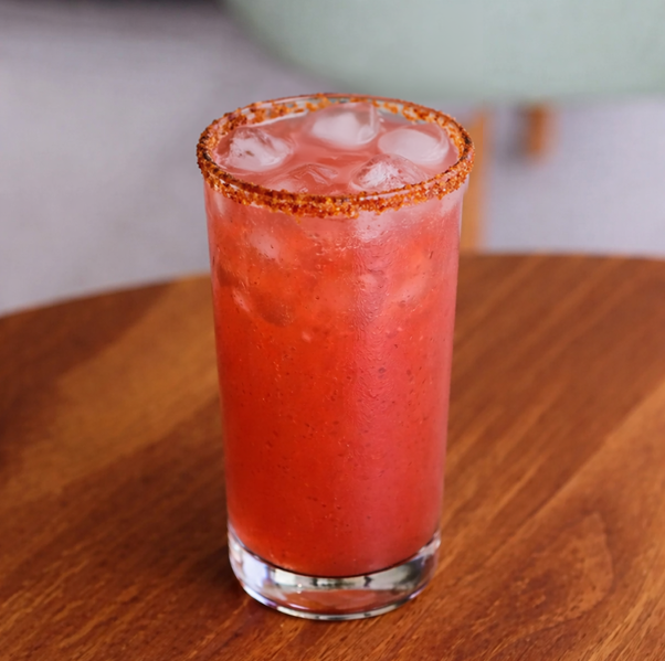 Guava chilli refresher drink with fresh guava juice, lime, spices, and soda served at Avayacafe.